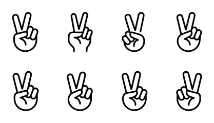 Fototapeta premium Peace Sign Icons, Victory Hand Gestures, V Sign Symbols, Positive Affirmation Graphics
