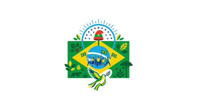 Brazil National Flag with Native Cultural and Natural Symbols Illustration