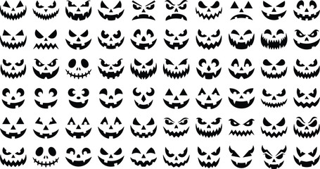 Fototapeta premium Halloween Pumpkin Face Silhouette Collection Vector Illustration