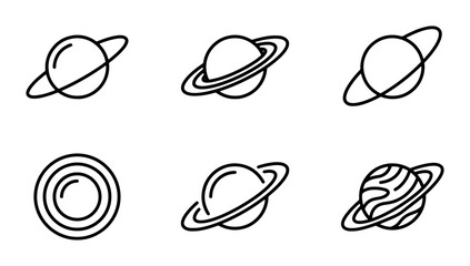 Saturn Planet Icons, Cosmic Celestial Body Vector Graphics, Space Exploration Symbols, Astronomy Set © Saad