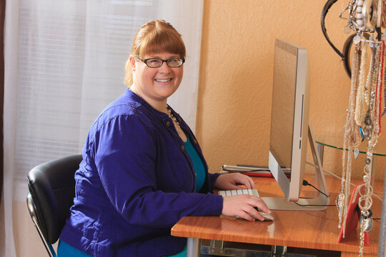 Woman is legally blind using large type on her computer screen