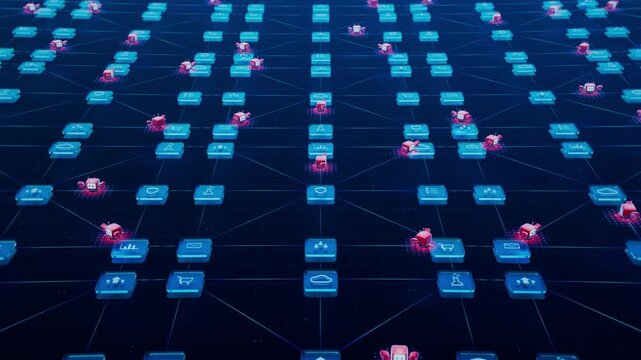 3D Animation Loop: Charming Red AI Agents Executing Various Tasks, Doing Research and Performing Process Automation. Agentic AI Platform Where Autonomous Agents Act Autonomously to Achieve Goals.