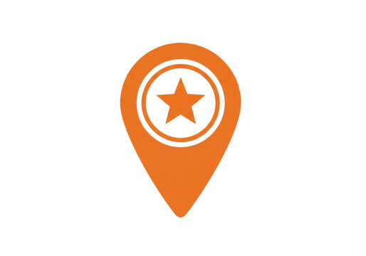 Orange map location pin icon with star isolated on transparent background
