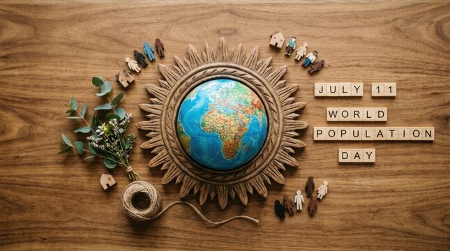 World population day july 11 globe wooden figures