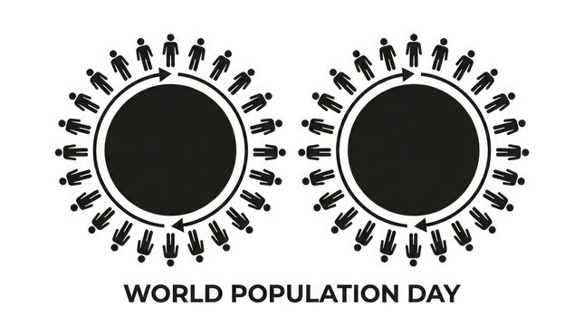 World population day concept two circular diagrams with people figures