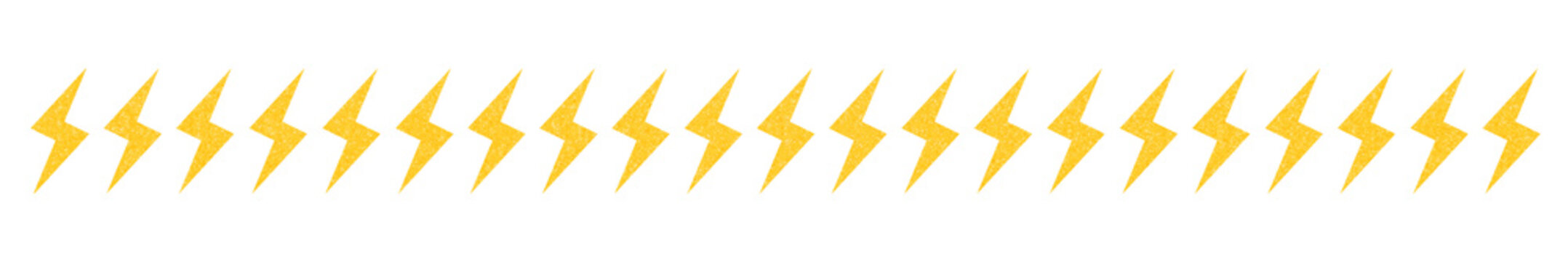 Minimalist Yellow Lightning Bolt Banner, border, frame design element on transparent background. Horizontal Seamless Thunderbolt Pattern Vector. Energetic Electric Power Flash Border 