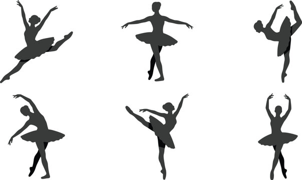 Ballerina Silhouette Collection with Classical Ballet Dance Performance Graceful Movement and Artistic Vector Design Elements