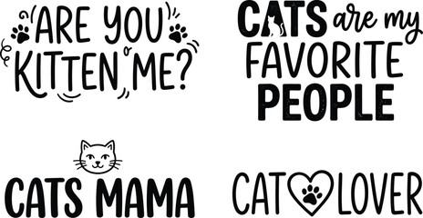 Obraz premium Cat Lover Typography Quote Collection with Funny Feline Sayings Pet Owner and Decorative Vector Design Elements