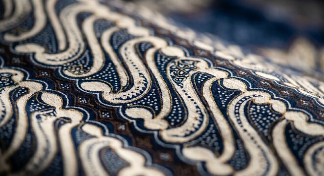 Premium Macro Close Up of Traditional Indonesian Batik Parang Pattern with Cinematic Lighting