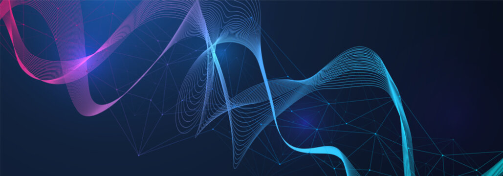 Global network connection website header or banner design. Abstract background with connecting dots and lines. Global business. Social network communication. Internet technology. Vector illustration