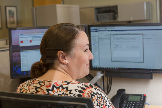 Female executive working in customer service center of electric power plant