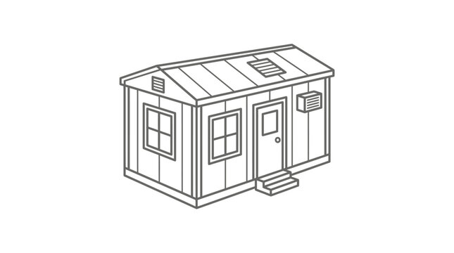 Prefabricated modular shipping container home line art icon.