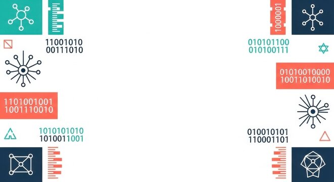 Abstract background featuring data structures binary sequences and network connectivity.