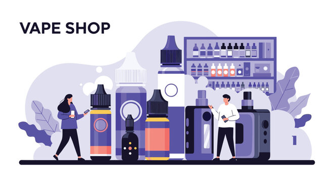 Specialty vape shop retail concept featuring a wide range of electronic nicotine delivery systems and e-liquids.