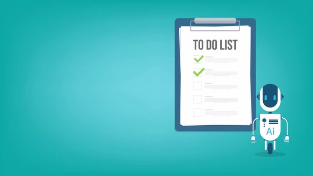 Robot with artificial intelligence and to do list. Successful execution of business tasks at the office.
