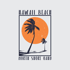 Hawaii beach sunset silhouette illustration for t-shirt, poster, logo, sticker, and merchandise © D GANGGA