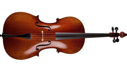 Brown wooden cello with black tuning pegs and strings © Sophia