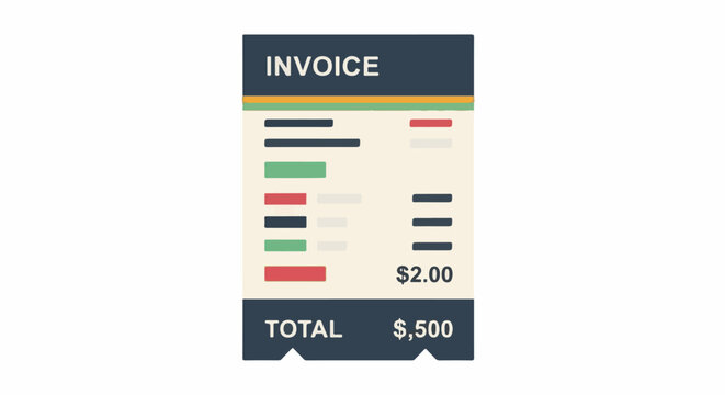 A stylized illustration of a financial invoice with 'INVOICE' and 'TOTAL' labels