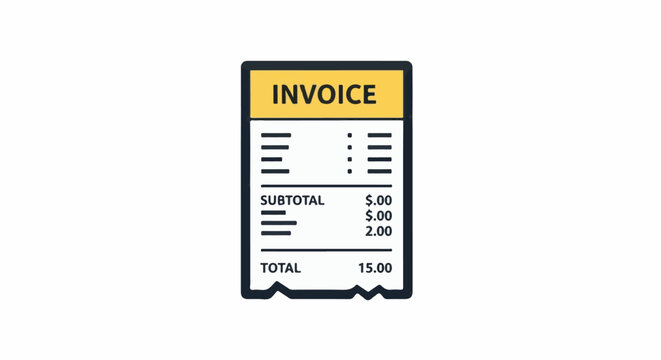 An illustrated receipt showing an "INVOICE" header with line items and totals