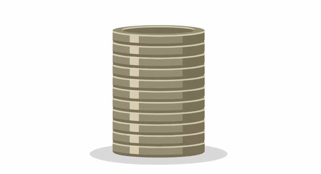A stack of ten flat, cylindrical coins is depicted against a white background