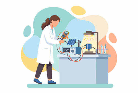 Female Scientist Conducting Solar Energy Research in Laboratory