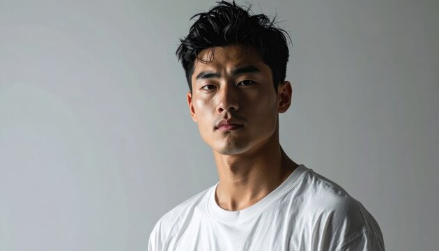 Portrait of a Young Asian Man with Intense Gaze.
