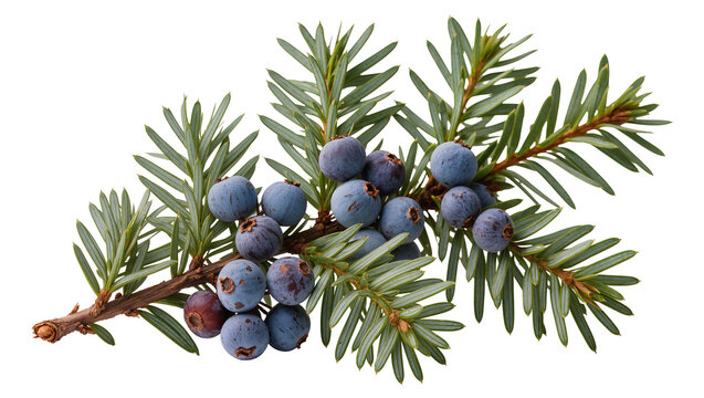 Juniper branch with blue berries and green needles