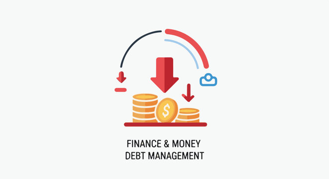 Financial graphic illustrating money and debt management with downward arrows