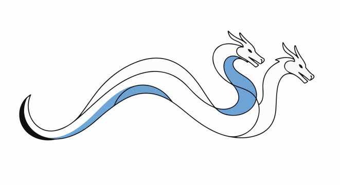 Stylized two-headed serpentine creature in white and blue