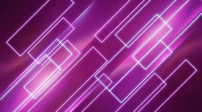 Neon purple background with glowing white rectangular lines and shapes