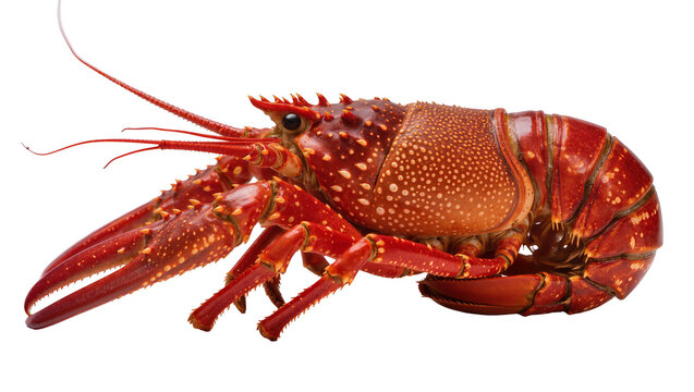 Red spiny lobster with large claws and antennae