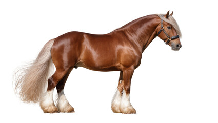 Brown horse with blonde mane and tail, white feathering on legs © Sophia