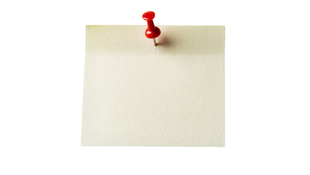 Red pushpin securing a light yellow paper note