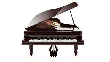 Grand piano with open lid showing strings and hammers © Lukas