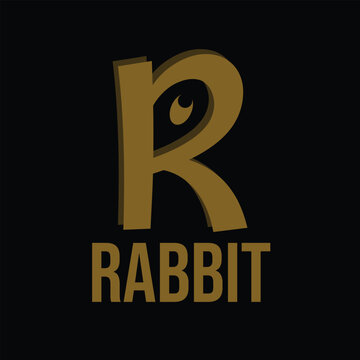 Rabbit Letter R Logo Design with Golden Luxury Typography on Black Background
