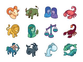 Zodiac signs icons astrology. © miegelaz