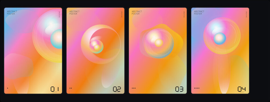 Gradient, holographic, iridescent effects, 4 colorful backgrounds, abstract