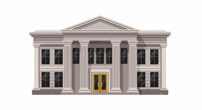 Classical facade with large columns and golden doors