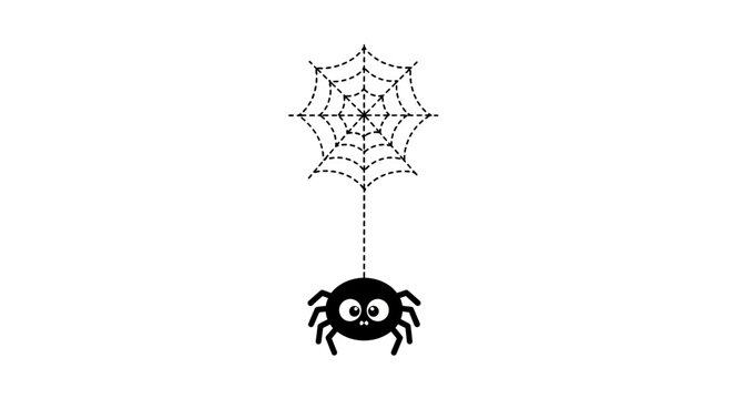 Spider hanging from web, halloween decoration, black and white