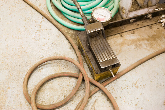 High angle view of a machine with a pressure gauge