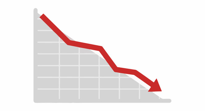 A descending red arrow graph on a grey grid background, indicating a decline