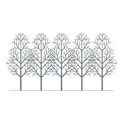 Obraz premium Bare Tree Winter Minimalist Forest Silhouette Line Art Illustration featuring a Row of Five Leafless Symmetrical Branches on White Background