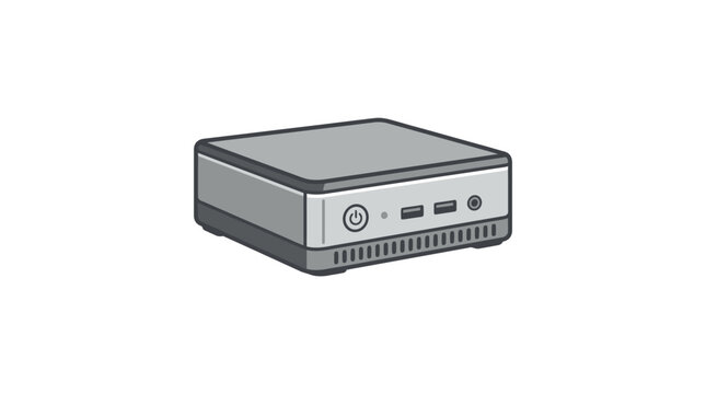 Compact silver mini PC desktop computer isolated on white.