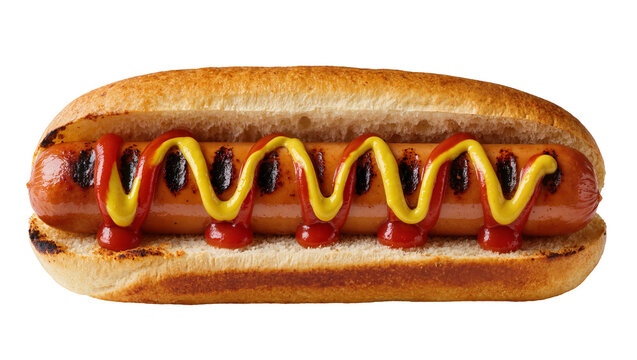 Hot dog with ketchup and mustard in a bun