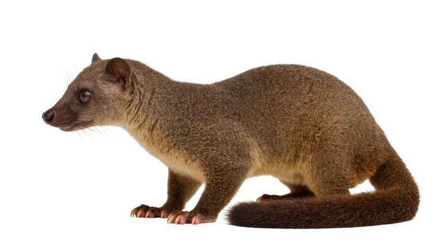 Small brown civet cat with pointed ears and dark eyes