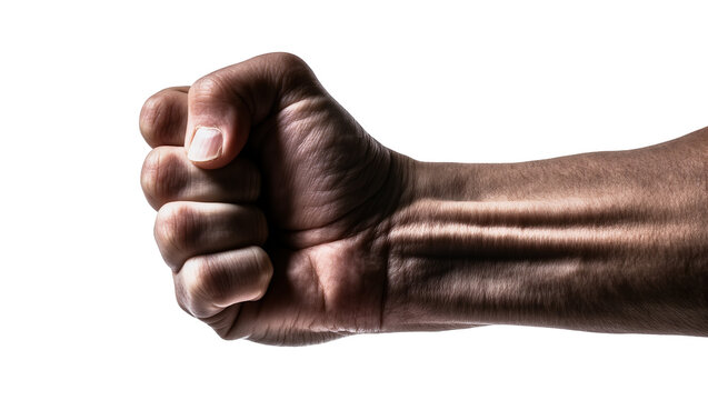 Man s clenched fist with visible veins and tendons