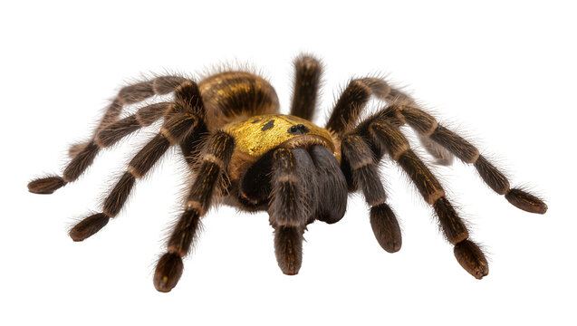 Golden and brown tarantula spider with hairy legs