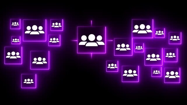 Glowing neon Targeting and personalization of customer communication. Marketing automation system. Marketer tapping a customer icon.4k