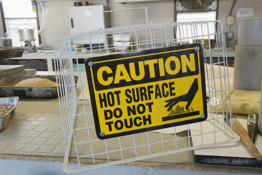 Warning sign in an asphalt plant laboratory