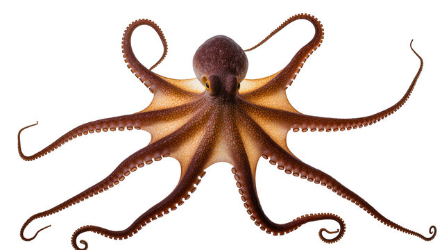 Brown octopus with eight tentacles spread out